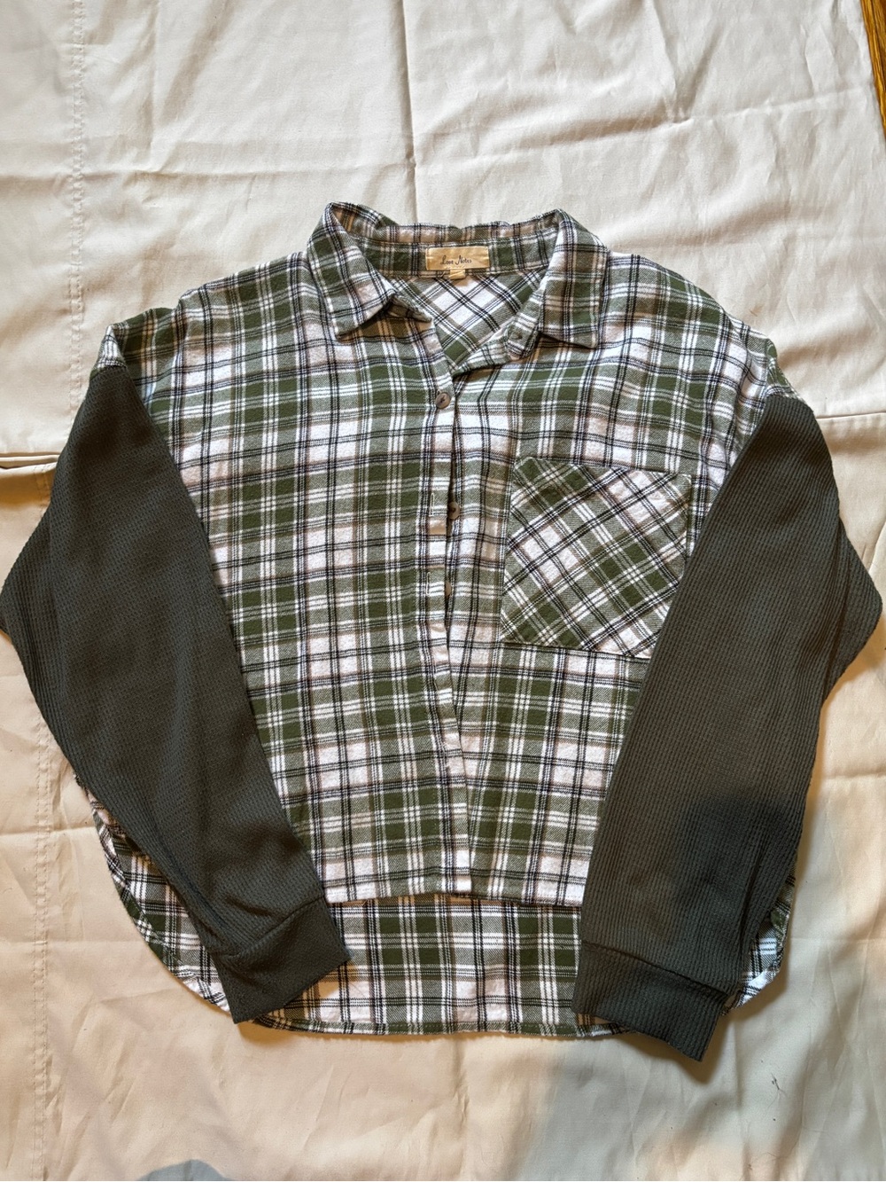 Green and Cream Plaid Shirt